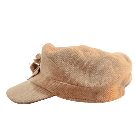 Scala Pronto Newsboy Cap Tan Corduroy Cabbie Style Hat Frayed Floral Made Italy - Picture 3 of 10